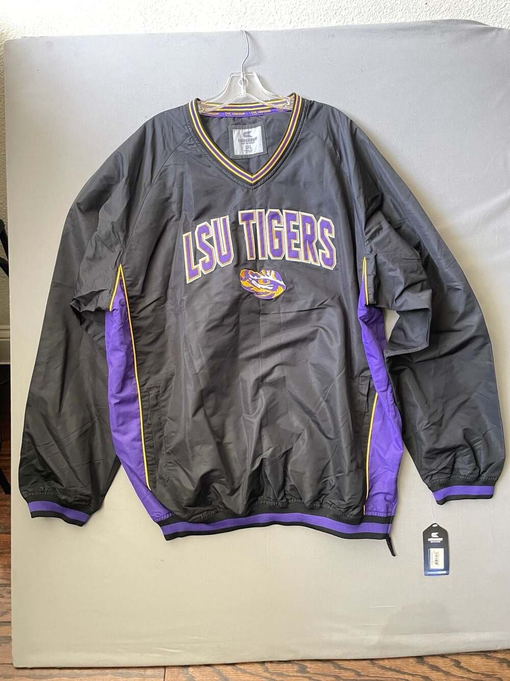 Colosseum LSU Tigers Black V-Neck Windbreaker Pullover Jacket 3XL